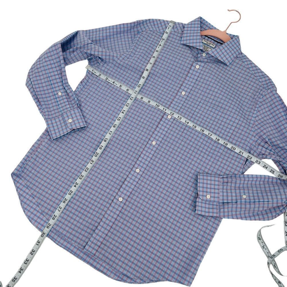 Jos. A. Bank blue plaid non-iron stretch slim fit dress shirt size 16.5 - Picture 4 of 5